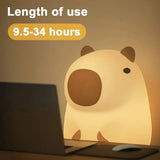 HPH Cute Capybara Night Light Novelty Dimmable Nursery Nightlight Rechargeable Touch Lamp Silicone Pat Lamp for Kids Room Decor