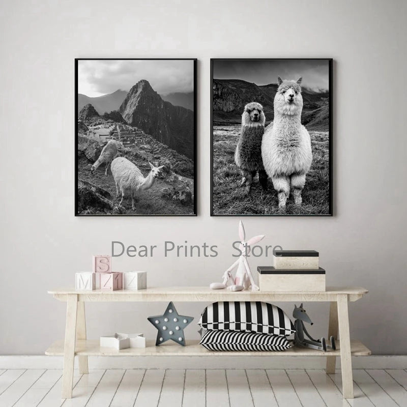Baby Animal Alpaca Wall Art Canvas Print , Farm Animals Llama Art Canvas Painting Poster For Kids Room Nursery Wall Art Decor