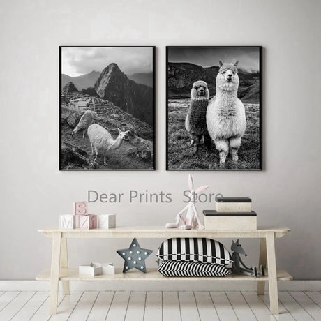Baby Animal Alpaca Wall Art Canvas Print , Farm Animals Llama Art Canvas Painting Poster For Kids Room Nursery Wall Art Decor