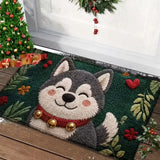 VIKAMA Gingerbread Man Doormat Green Floral Heart Pattern Non Slip Entrance Rug Christmas Holiday Floor Mat Front Door Outdoor
