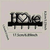 "Home Love" Shaped Key Holder with Hooks - No-Drill Wall Mount, Metal Organizer for Living Room Decor,Key Rack | Key Hanger Wall