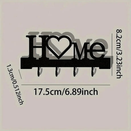 "Home Love" Shaped Key Holder with Hooks - No-Drill Wall Mount, Metal Organizer for Living Room Decor,Key Rack | Key Hanger Wall