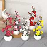 Artificial Plum Blossom Potted Plant, Fake Wintersweet Flower Bonsai for Home Tabletop Decor Chinese Style Floral Ornament