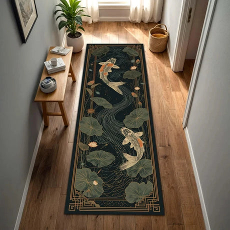 VIKAMA Vintage Koi Pond Runner Rug Non-slip Washable for Hallway Entryway Decor