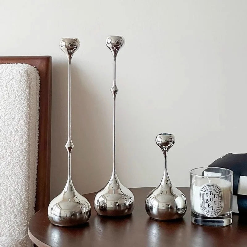 Silver Candle Holder, Metal Candlestick Romantic Art Table Decoration For Home Dining , Wedding Photography Props