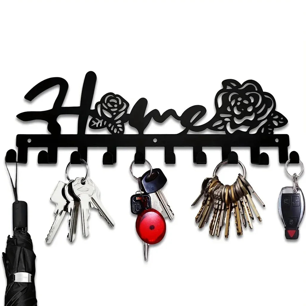 Decorative Metal Key Holder Wall Mounted Key Hooks Hanging Artwork Storage Rack Home Iron Art