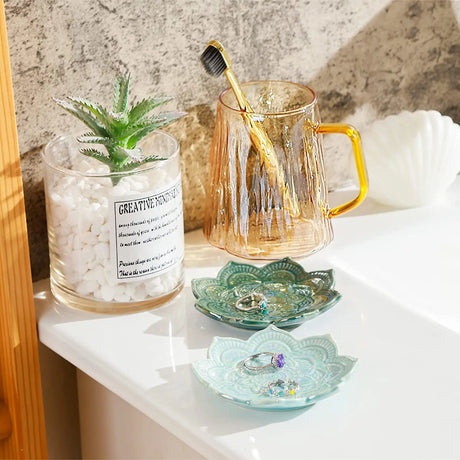 Nordic Ceramic Mandala Small Jewelry Dish Earrings Necklace Ring Storage Plates Fruit Dessert Display Bowl Decoration Tray
