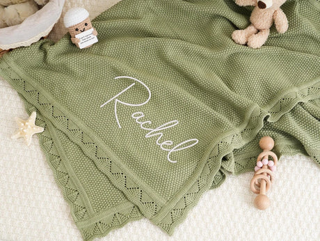 Personalized Knitted Blanket Embroidered Name Baby Boy Girl Soft Blanket Baby Shower Breathable Stroller Blanket Birthday Gift