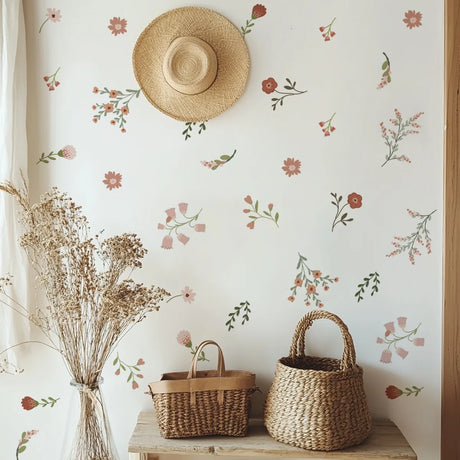 Boho Style Flowers Leaves Watercolor Wall Sticker Nursery Vinyl Wall Art Decals for Living Room Bedroom Kids Room Home Decor