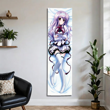 Anime Girl Dakimakura-Style Tapestry, White & Purple Uniform, Soft Bedroom Decor