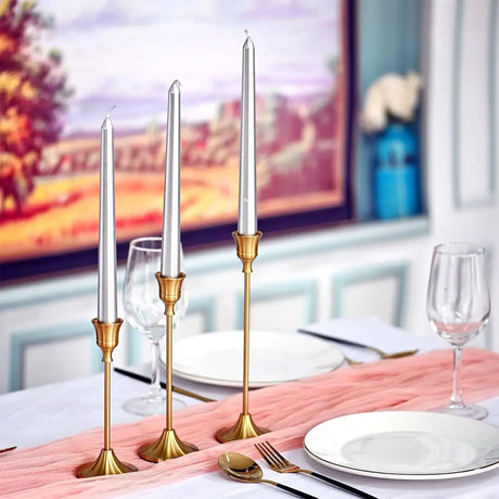 Vintage Elegant Metal and Aluminum Set of 3 Tabletop Candle Holders, Suitable for Wedding Anniversary, Home and Hotel Decoration