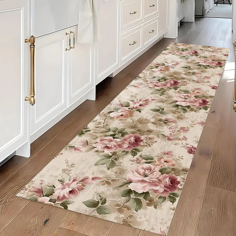 Floral Pattern Runner Rug Vintage Flowers Print Home Decor Long Carpet Soft Non-slip Floor Mat for Hallway Bedroom