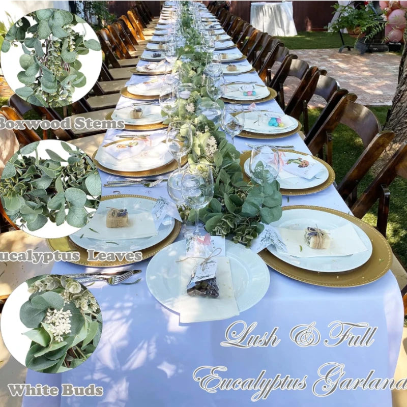 180cm Artificial Eucalyptus Garland with White Flowers for Home Festival Wall Hanging Garden Wedding Backdrop Arch Party Decor
