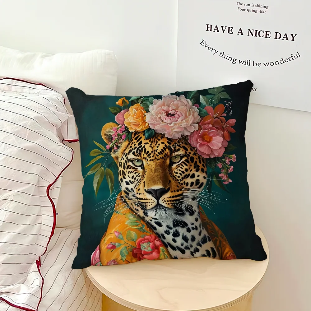 Comfortable Soft Fashion Pillow Case Wreath for Leopard Sofa Living Room Home Office Decor Portrait Goat With Europe and Protect