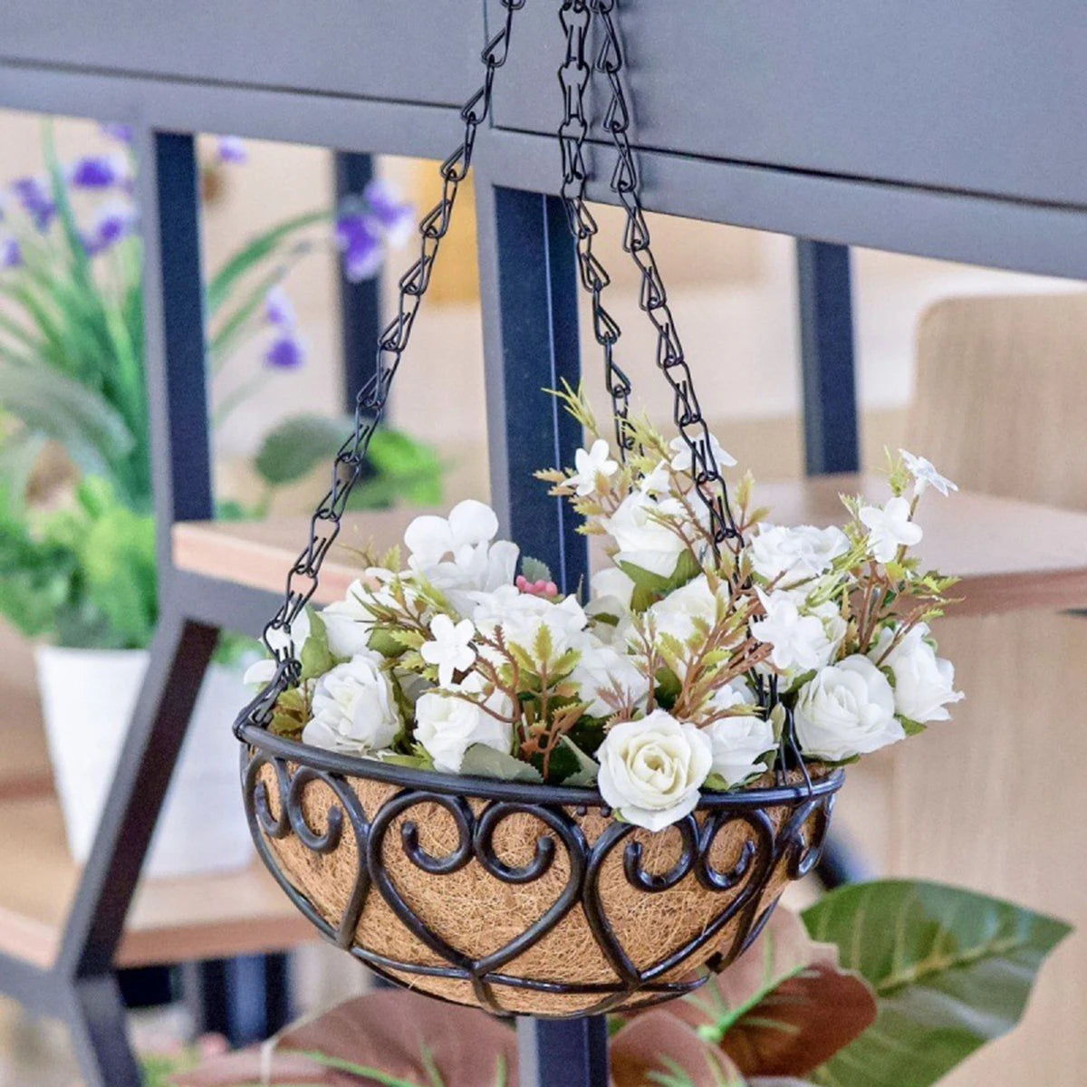 Coconut Brown Round Iron Chain Hanging Basket Flowerpot European Creative Fleshy Green Plant Chlorophytum Comosum Flowerpot