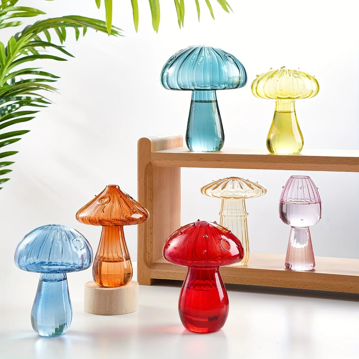 Transparent Glass Mushroom Vase - Hydroponic Planter for Home & Garden, Cute Round Pot Summer Plants Battery-Free