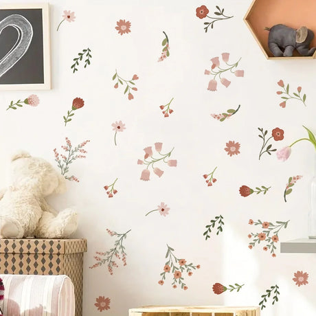 Boho Style Flowers Leaves Watercolor Wall Sticker Nursery Vinyl Wall Art Decals for Living Room Bedroom Kids Room Home Decor