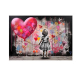 Girl with Heart Balloon Canvas Print, Graffiti Street Art, Colorful Balloon Girl Vibrant Heart-Shaped, Urban Street Art Decor