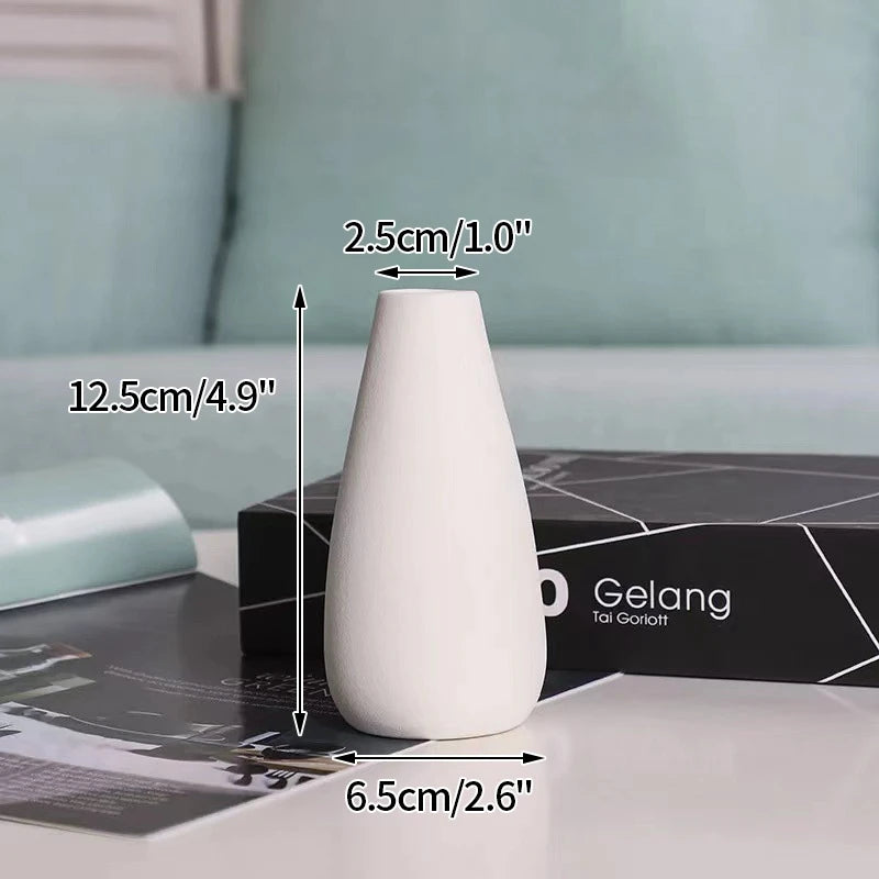 White Nordic Ceramic Flower Vase Retro Flower Bottle Creative Flower Arrangement Holder Simple Plant Pot Room Table Decor Mini