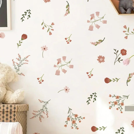 Boho Style Flowers Leaves Watercolor Wall Sticker Nursery Vinyl Wall Art Decals for Living Room Bedroom Kids Room Home Decor