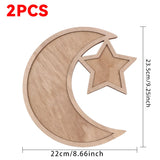 Wooden Moon Star Tray Dessert Snack Plate Serving Platter Home Decor Ornament for Festival Birthday Party Easter Gift