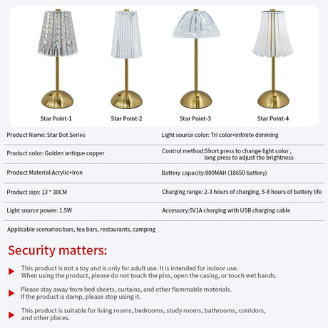 Table Lamp LED Touch Sensor  Dimmable Desktop Night Light Rechargeable Wireless Reading Lamp for Hotel Bar Bedroom Decor Light