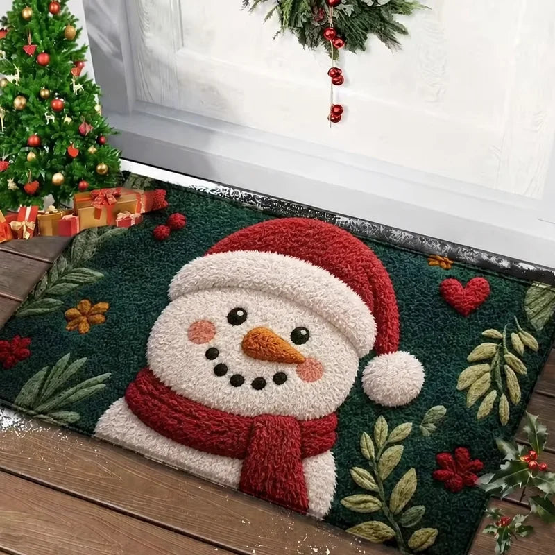 VIKAMA Gingerbread Man Doormat Green Floral Heart Pattern Non Slip Entrance Rug Christmas Holiday Floor Mat Front Door Outdoor