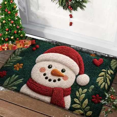 VIKAMA Gingerbread Man Doormat Green Floral Heart Pattern Non Slip Entrance Rug Christmas Holiday Floor Mat Front Door Outdoor