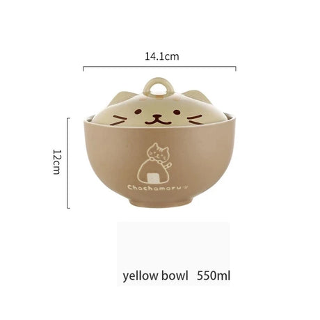 Cartoon Cat Ceramic Instant Noodle Bowl With Lid Underglaze Color Soup Salad Bowl Kitchen Office Student Lunch Box 550ml