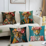 Comfortable Soft Fashion Pillow Case Wreath for Leopard Sofa Living Room Home Office Decor Portrait Goat With Europe and Protect