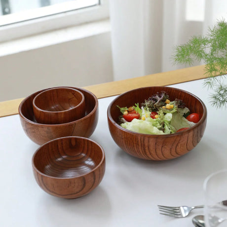 1Pc Stackable Solid Wood Bowl / Available in Large and Small Sizes / Household Wooden Bowl for Salad / Rice / Soup Noodles