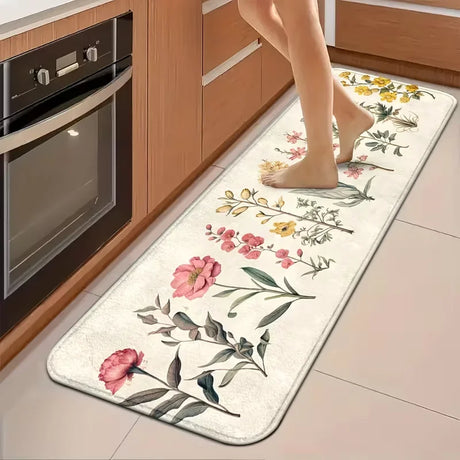 Floral Kitchen & Bathroom Mats Non-Slip, Runner Rugs for Home, Laundry - Comfortable Standing Pads with Vibrant Spring Decor