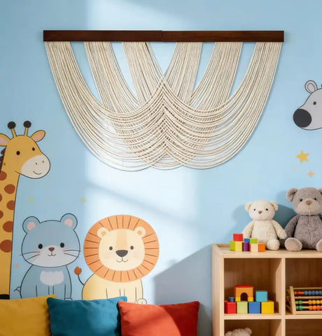Handwoven Cotton Rope Wall Art Canvas Large Boho Macrame Tapestry for Living Room Bedroom Home Decor White