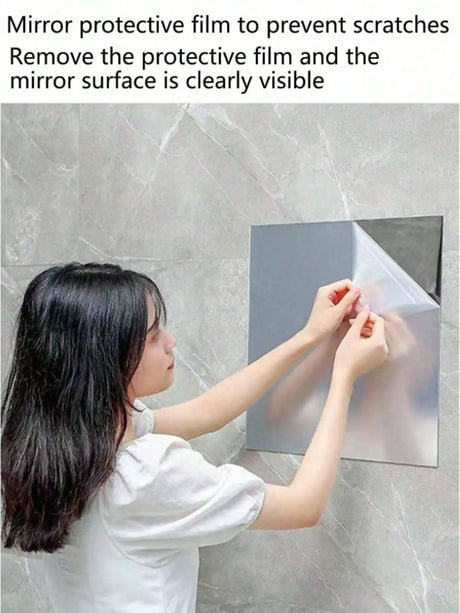 8pcs Self Adhesive Mirror Wall Sticker Acrylic Mirrors Set Soft Acrylic Material Bathroom Home Room Decor Full Body Mirror