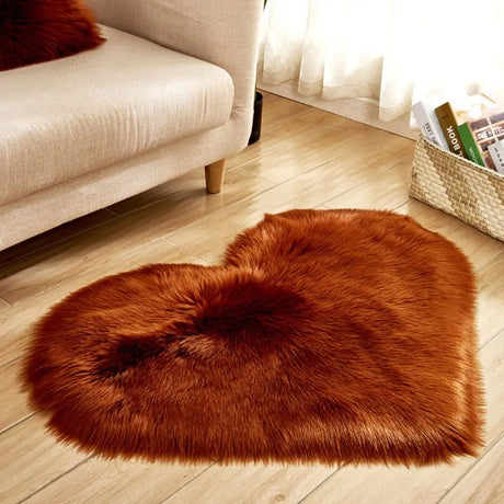 30X40cm Shaggy Carpet Faux Wool Heart Shaped Carpet Chair Sofa Cushion Living Room Bedroom Decorative Floor Mats Washable