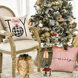 1/4pcs Christmas Pillow Cover, Pink Printed Cushion Cover, Farmhouse Decorative Sofa, Christmas Decoration (without Pillow Core)