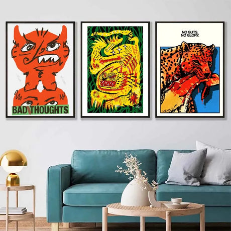 Vintage Abstract Animals Print Posters Mid Century Wall Art Canvas Painting Pictures for Living Room Bedroom Home Decor No Frame