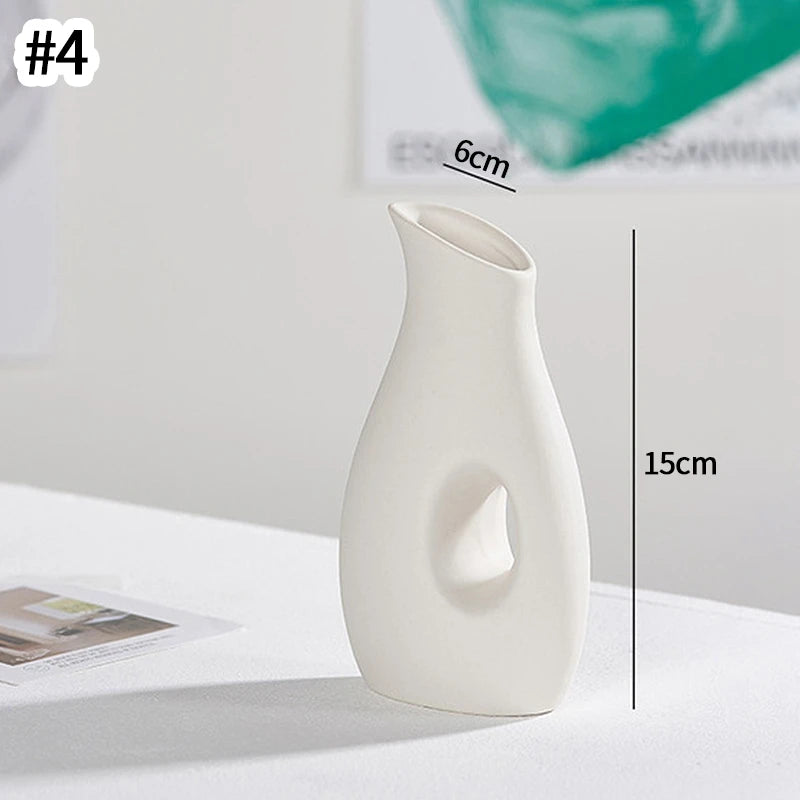 INS Ceramic Vase White Flower Pot Nordic Decorative Vase Dry Flower Vases for Home Living Room Desktop Decor ваза для цветов