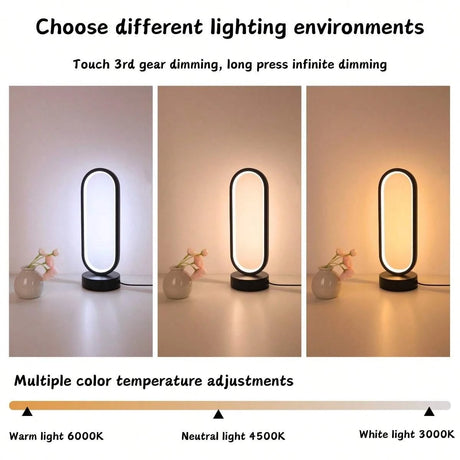 Modern LED Oval Slim Nightstand Bedside Ring Lamp 3 Color Temperatures Dimmable USB Powered Soft Table Night Light for Bedroom Living Room Kids Room Home Office Study Reading Nursery