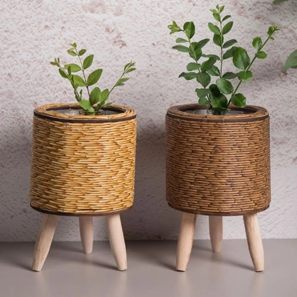 Fashion Rattan Woven Flower Pot Creative Flower Planters With Removable Legs Durable Hand Wove Plant Stand