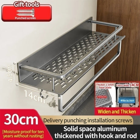 Aluminum Kitchen Shelf Wall Mounted Spice Organizer Rust and Moisture Resistant Bathroom Toiletries Storage Racks