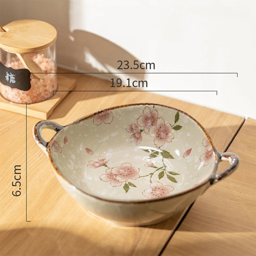 7.5inch Household Noodle Bowl Ceramic Soup Bowl With Handle Salad Pasta Bowl Kitchen Tableware Microwave Oven Bakware