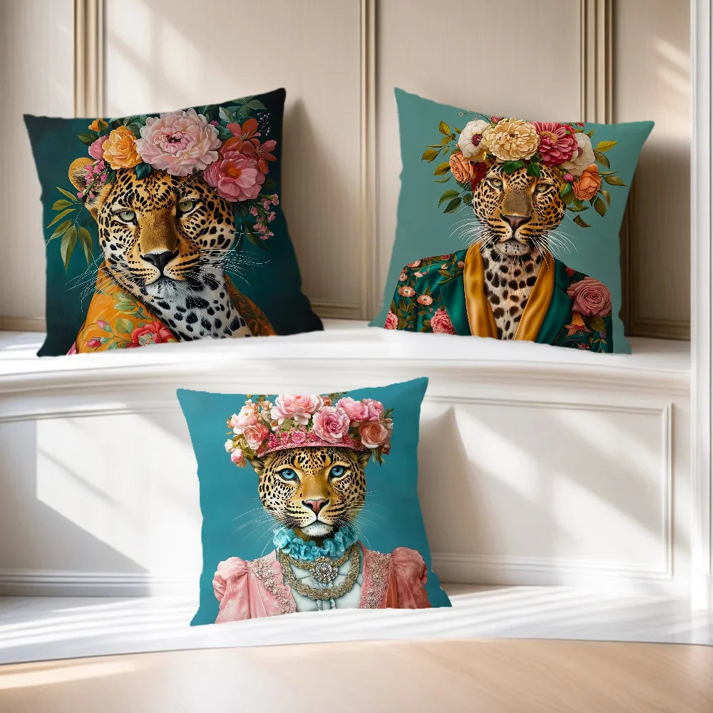 Comfortable Soft Fashion Pillow Case Wreath for Leopard Sofa Living Room Home Office Decor Portrait Goat With Europe and Protect