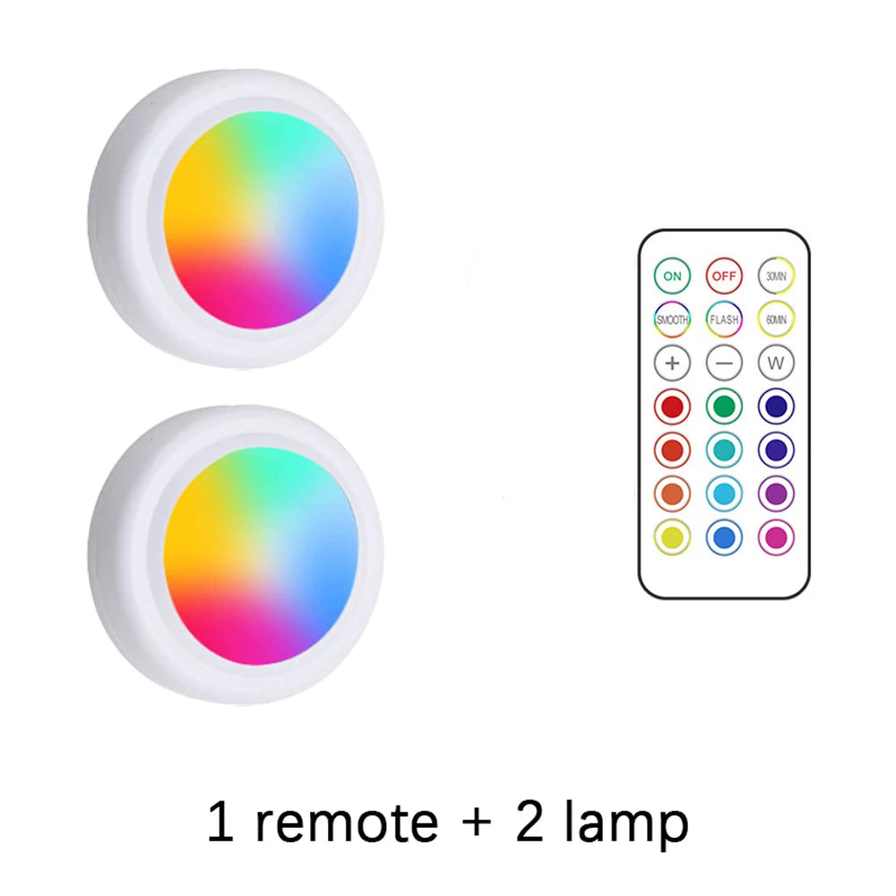 RGB LED Under Cabinet Lights with Remote Control Battery Powered Wireless Dimmable Night Lamp LED Lights for Home Wardrobe Light