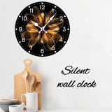 Golden Thread Flower Wooden Round Silent Hanging Wall Clock, Suitable For Living Room,Office,Study Room,Bedroom, Home Decoration