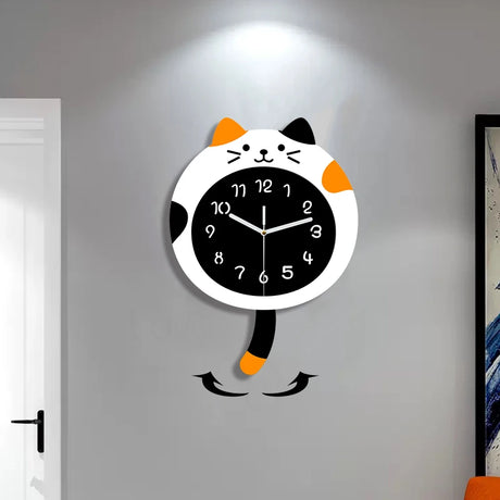 Modern cute cartoon cat wall clock mute no ticking sound suitable for living room bedroom home decoration simple clock