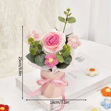 Knitted Flower Bouquet Crochet Rose Flowers Hugging Bucket New Year Gifts Living Room Desk Decoration Mother's Day Gift