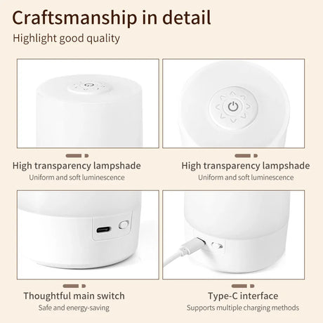 Bedside LED Touch Night Lights Dimmable Rechargeable Desktop Table Lamp For Reading Desk Bedroom Bedside Decoration Lighting