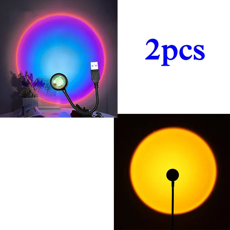 1-4pcs Sunset Lamp LED Rainbow Neon Night Light Projector Photography Wall Atmosphere Lighting for Bedroom Home Room Decor Gift