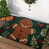 VIKAMA Gingerbread Man Doormat Green Floral Heart Pattern Non Slip Entrance Rug Christmas Holiday Floor Mat Front Door Outdoor